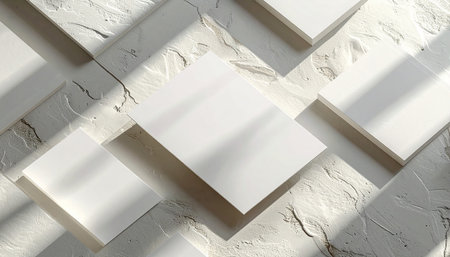 Design concept - top view of square white business cardle background for mockup, it's real photo, not 3D renderの素材