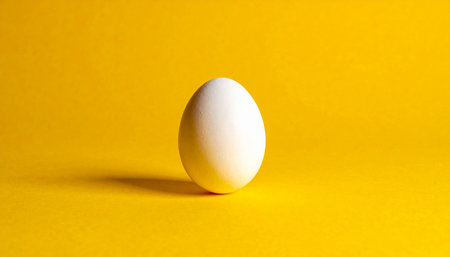 One white egg on a yellow background. Minimal easter concept.の素材