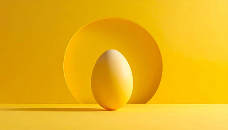 Easter egg on yellow background. Minimal easter concept. 3d renderの素材