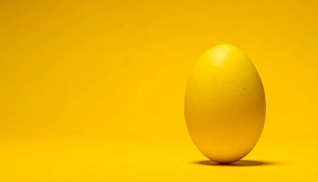 Yellow easter egg on yellow background with copy space for text.の素材