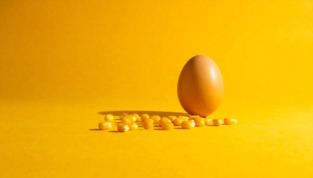 Chicken egg on a yellow background. Minimal easter concept.の素材