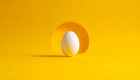 One white egg on yellow background. Minimal easter concept.の素材
