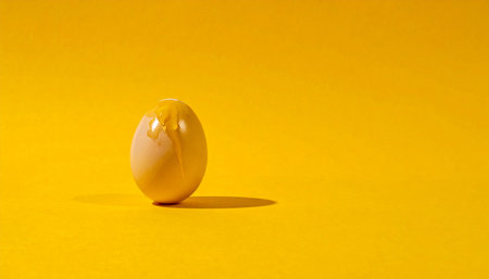 One egg on a yellow background. Easter concept. Copy space.の素材