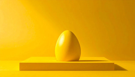 Yellow easter egg on a yellow background. 3D rendering.の素材