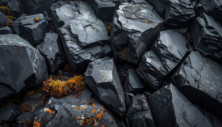 Close up of black basalt stones on the coast of Iceland.の素材