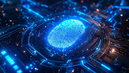 Fingerprint scan provides security access with biometrics identification. 3d renderingの素材