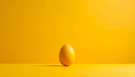 Yellow easter egg on yellow background. Minimal easter conceptの素材