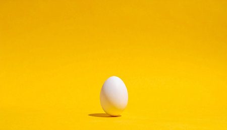 One white egg on a yellow background. Minimal easter concept.の素材