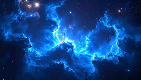 Abstract blue lightning in space, computer generated abstract background, 3D renderingの素材
