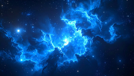 Blue nebula in space, computer generated abstract background, 3D renderingの素材