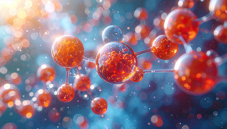 3d illustration of molecules and atoms. Science and medical background.の素材