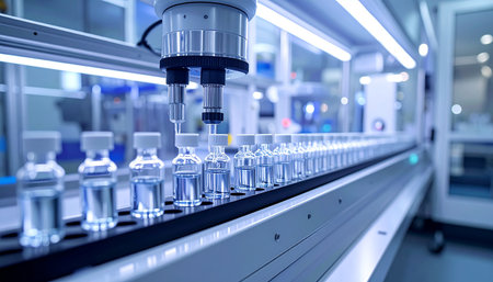 Covid-19 vaccine production line in laboratory. 3d renderingの素材