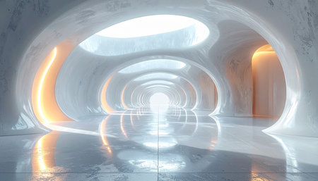 Abstract modern architecture background, empty open space interior. 3D renderingの素材