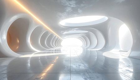 Abstract modern architecture background, empty open space interior. 3D renderingの素材