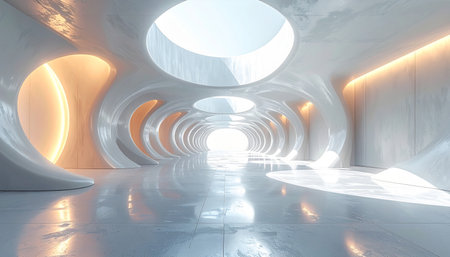 Abstract modern architecture background, empty open space interior. 3D renderingの素材