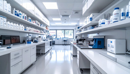 Interior of a modern medical laboratory with equipment and science experiments.の素材