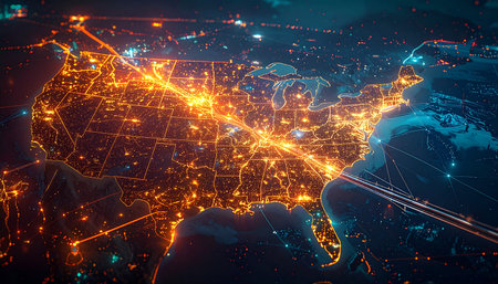 Map of the United States on a technological background. 3D renderingの素材