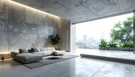 Modern bright interiors 3D rendering illustration with copy space on the wallの素材