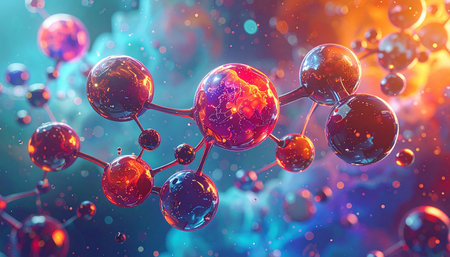 3d illustration of molecule model. Science background with molecules and atoms.の素材