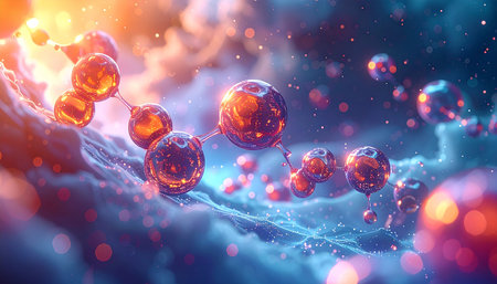 3d render of molecule structure. Science and medical background with molecules.の素材