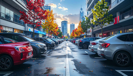 Cars parked in Sydney CBD.の素材