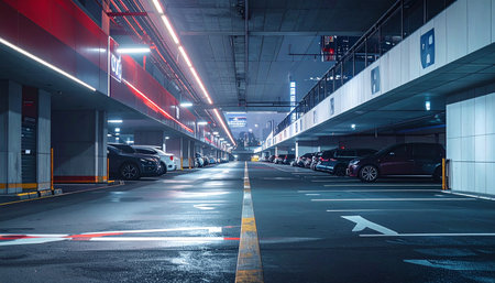 Interior of a parking lot at night in Shenzhen, Chinaの素材