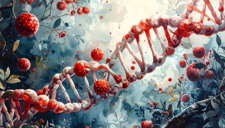 Digital illustration DNA structure in digital colour background. 3D rendering.の素材