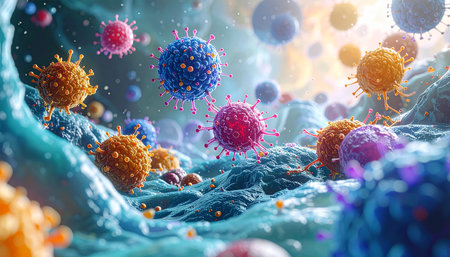 Microscopic view of influenza virus cells. 3D Renderingの素材