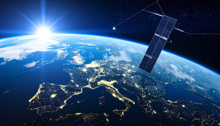 Satellite orbiting the Earth. Elements of this image furnished by NASAの素材