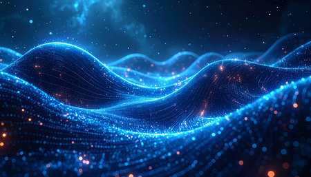 3d rendering of abstract digital background with particles. Network connection structure. Digital data visualization.の素材