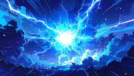 Lightning strike in the city. Abstract background. Vector illustration.の素材