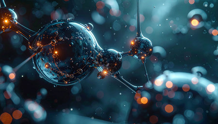 3D illustration of molecules in space. Science and medical background.の素材