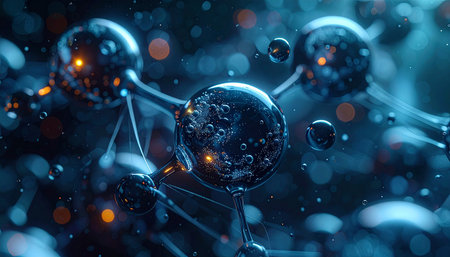 3d illustration of atom. Science and medical background with molecules.の素材