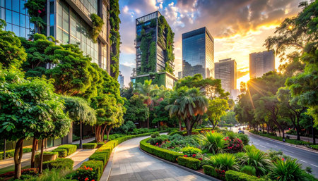 Beautiful architecture building exterior cityscape of singapore city skyline at sunsetの素材