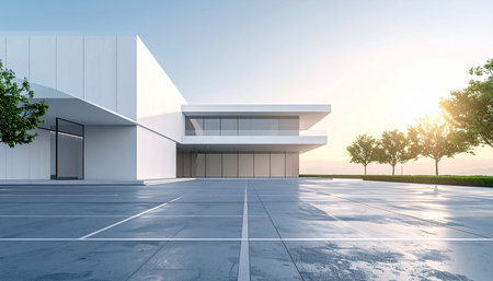 exterior of a modern building at sunset,3d render.の素材