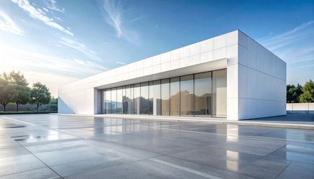 empty concrete floor and modern building with blue sky background,business conceptの素材