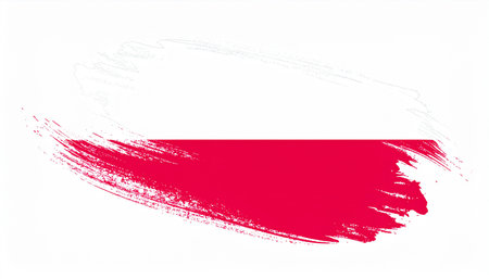 Brush painted Poland flag. Hand drawn style illustration. Isolated on white background.の素材