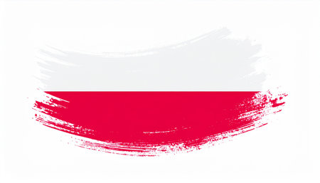 Brush painted Poland flag. Vector illustration. Isolated on white background.の素材