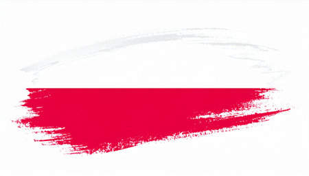 Brush painted Poland flag. Vector illustration. Isolated on white background.の素材