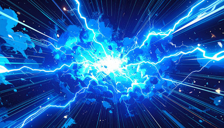 Abstract blue lightning on a dark blue background. 3D Renderingの素材