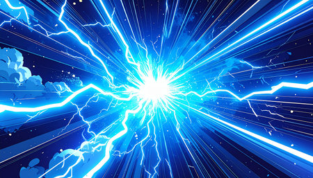 Lightning on the background of the blue sky. Vector illustration.の素材