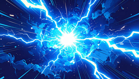 Abstract blue lightning on a dark background. Vector illustration EPS 10.の素材