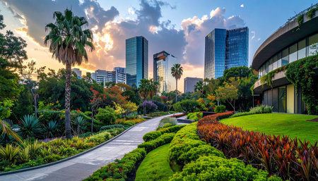 Beautiful view of Singapore garden at sunsetの素材