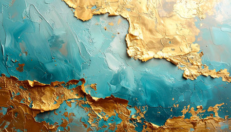 Gold and blue oil paint texture. Abstract background. 3d renderingの素材