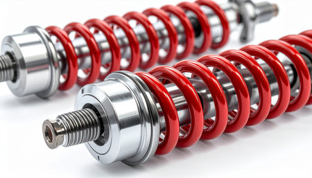 New car shock absorber isolated on white background close-up.の素材