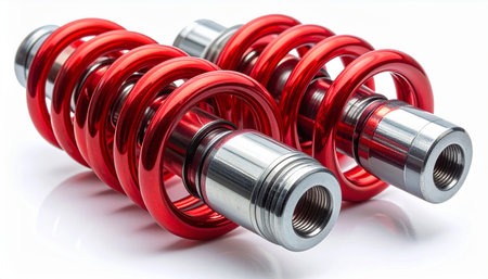 red shock absorber on a white background, closeup of photoの素材