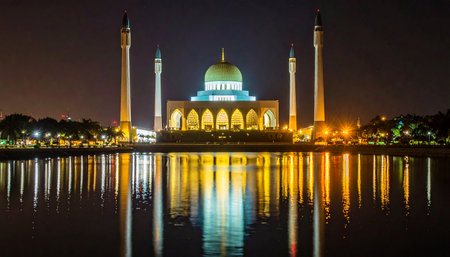Putrajaya Mosque at night, Putrajaya, Malaysiaの素材