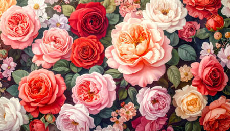 Colorful roses background - vintage effect style pictures. Beautiful flowers backgroundの素材