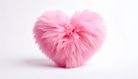 Pink fluffy heart isolated on white background. Valentines day concept.の素材