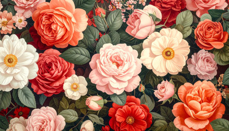 Vintage floral background with roses. Colorful flowers. Floral pattern.の素材